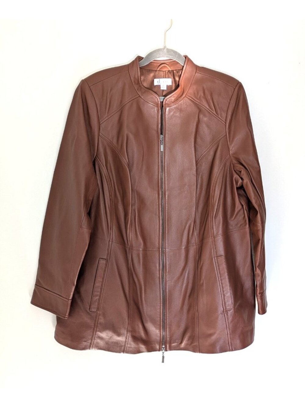 Vtg Denim & Co Brown Leather Jacket Mid Length Coat Women Size 2X